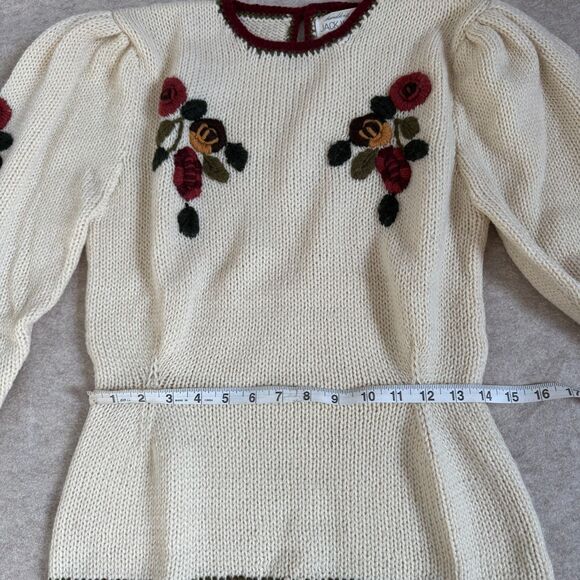 Vtg Cream Floral Embroidered Handknit Sweater Women’s 8 (fits XS/S) Cottagecore - Picture 8 of 8